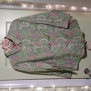 Women's Talbot's wrinkle resistant pink green white paisley 10 button up